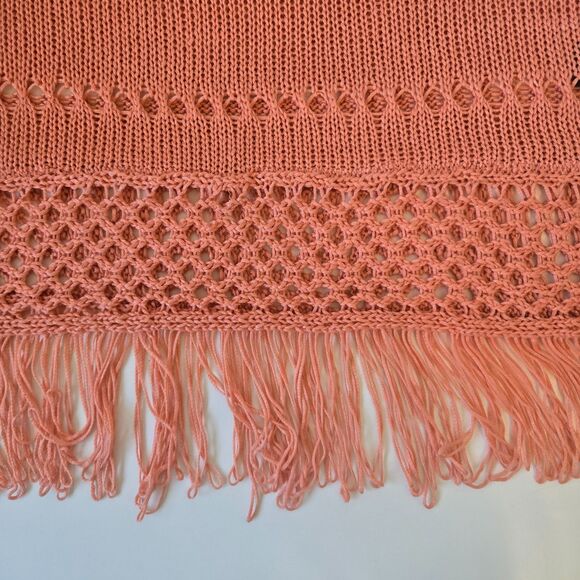 Fever Terracotta Shell Open Knit Crochet Top Small Boho Fringe Hem NWT - Picture 7 of 12